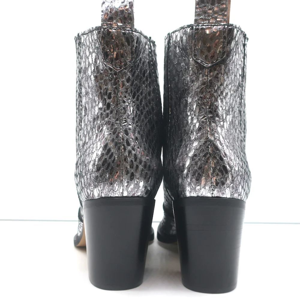 Ganni Callie Western Chelsea Boots Silver Metallic Snake-Print Leather Size 39 - Picture 7 of 10